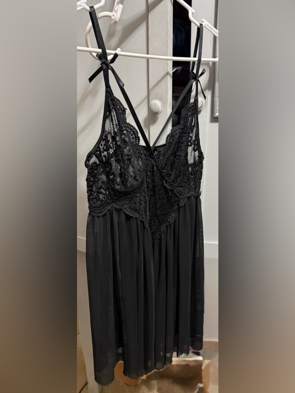 Avidlove Women’s Large Black Lace Lingerie Nightie Sheer (Bust 30”-44” Cup C-DD)